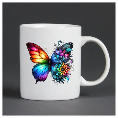 Rainbow Butterfly With Colorful Flowers Vinyl Sticker Decal
