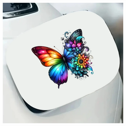 Rainbow Butterfly With Colorful Flowers Vinyl Sticker Decal