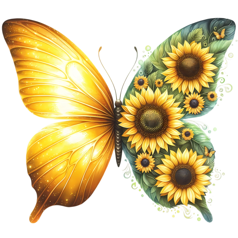 Yellow Butterfly With Sunflower Flowers Vinyl Sticker Decal