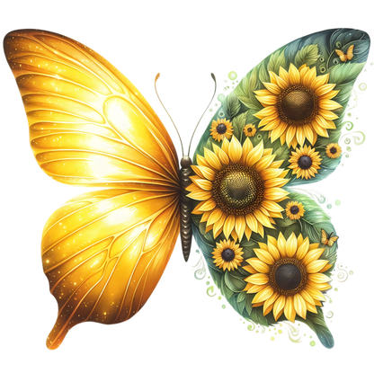 Yellow Butterfly With Sunflower Flowers Vinyl Sticker Decal