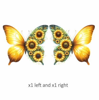 Yellow Butterfly With Sunflower Flowers Vinyl Sticker Decal