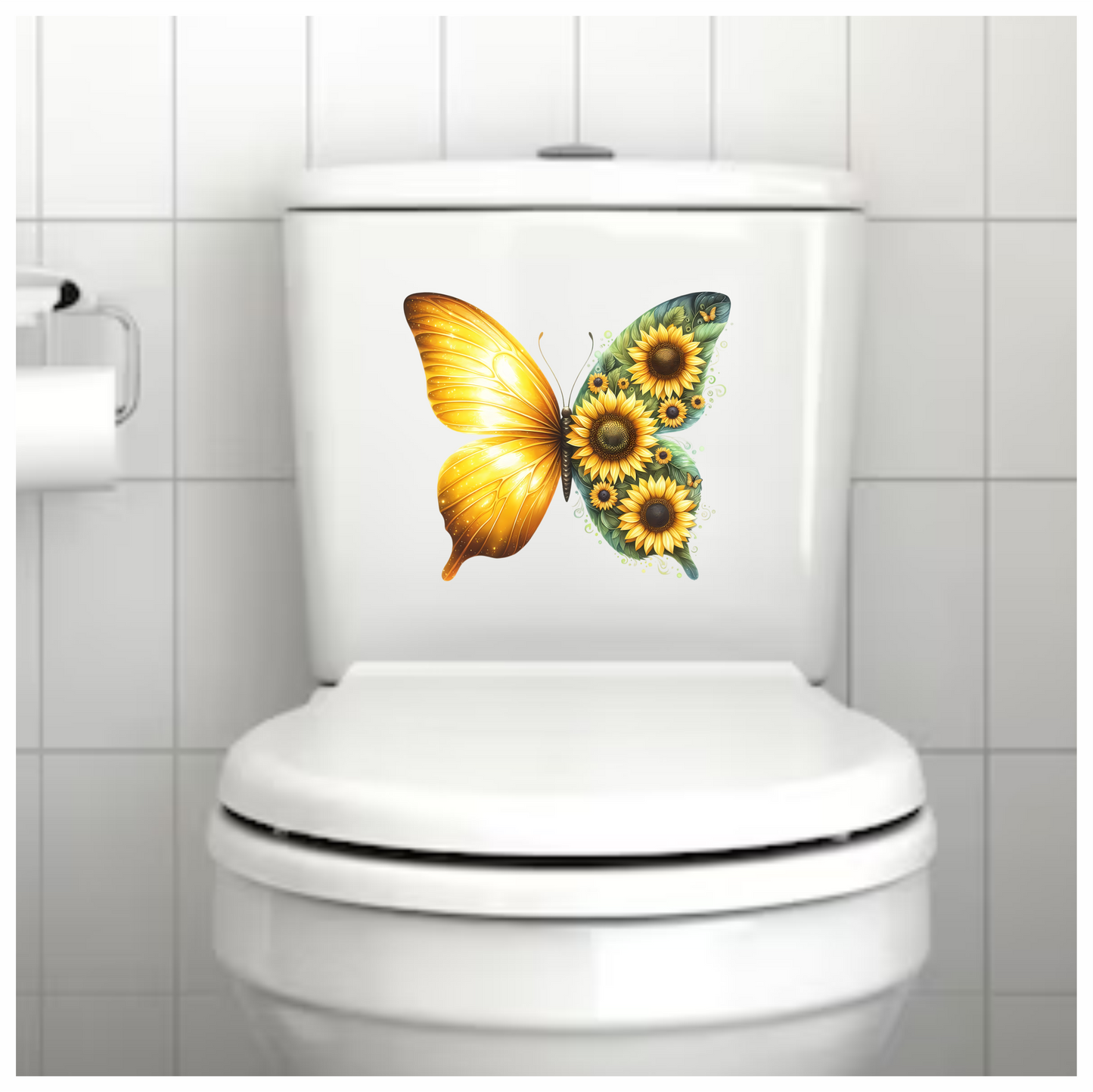 Yellow Butterfly With Sunflower Flowers Vinyl Sticker Decal