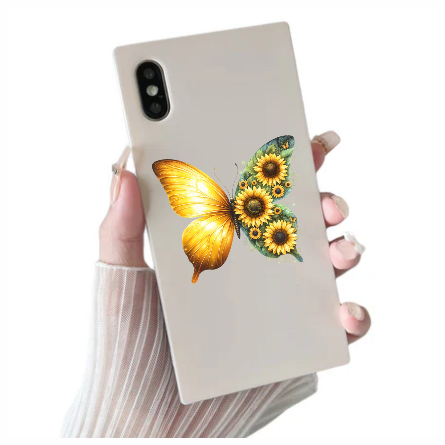 Yellow Butterfly With Sunflower Flowers Vinyl Sticker Decal