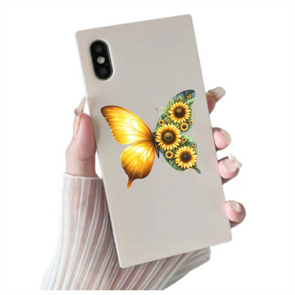 Yellow Butterfly With Sunflower Flowers Vinyl Sticker Decal