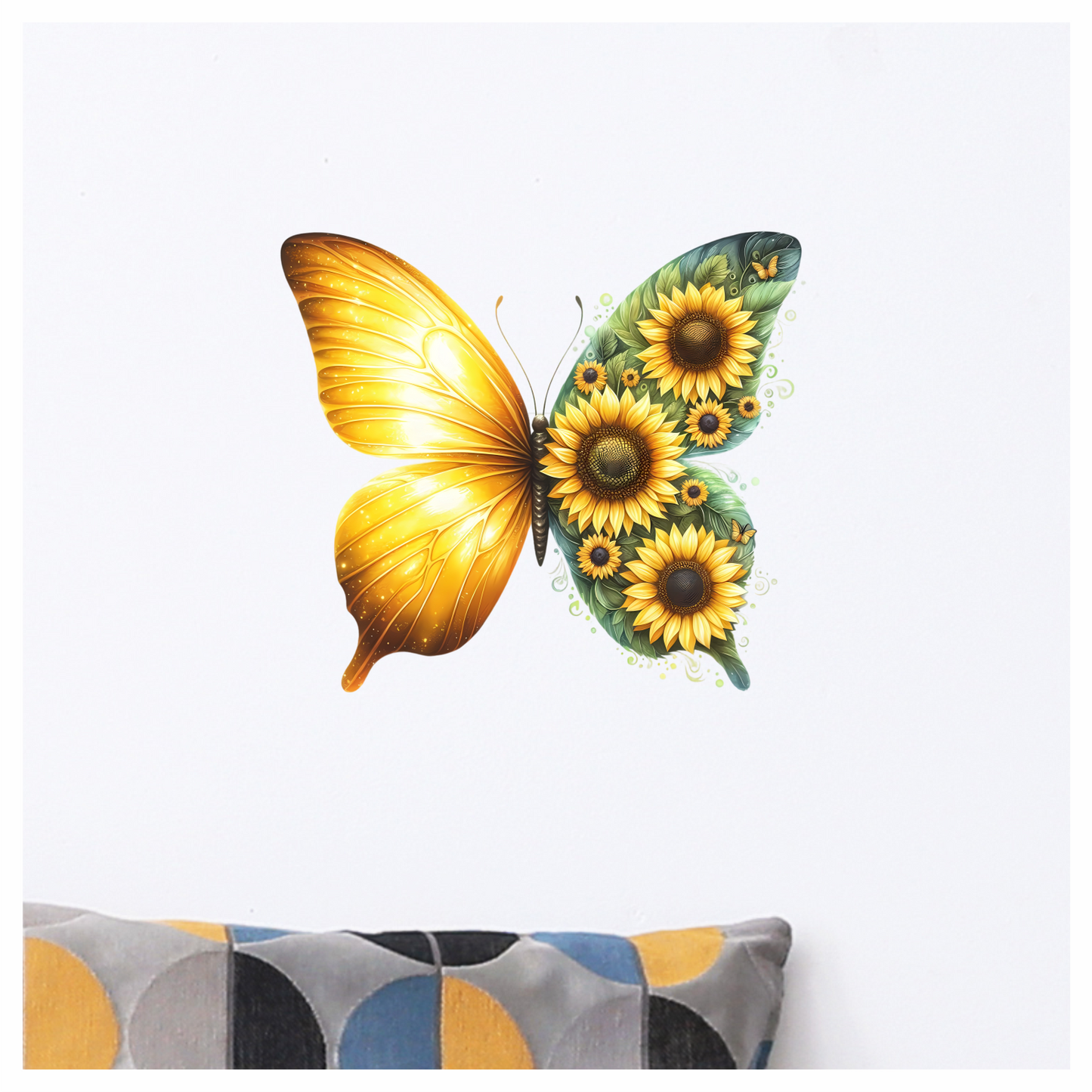 Yellow Butterfly With Sunflower Flowers Vinyl Sticker Decal
