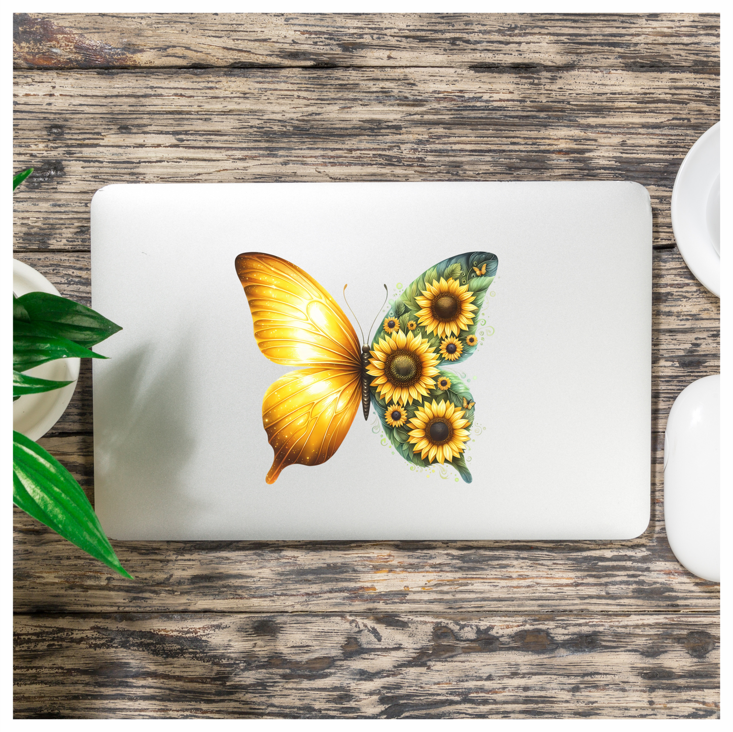 Yellow Butterfly With Sunflower Flowers Vinyl Sticker Decal