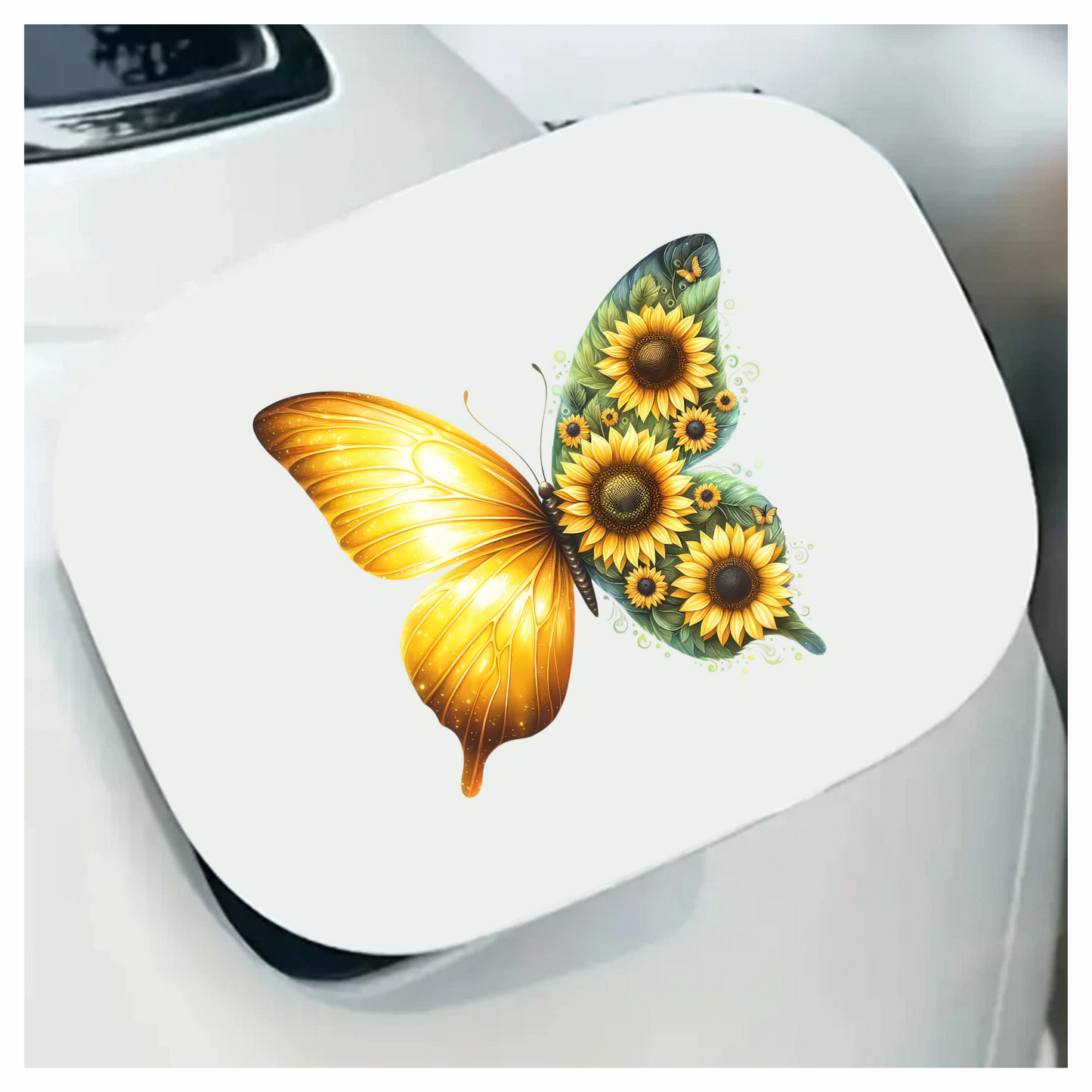 Yellow Butterfly With Sunflower Flowers Vinyl Sticker Decal