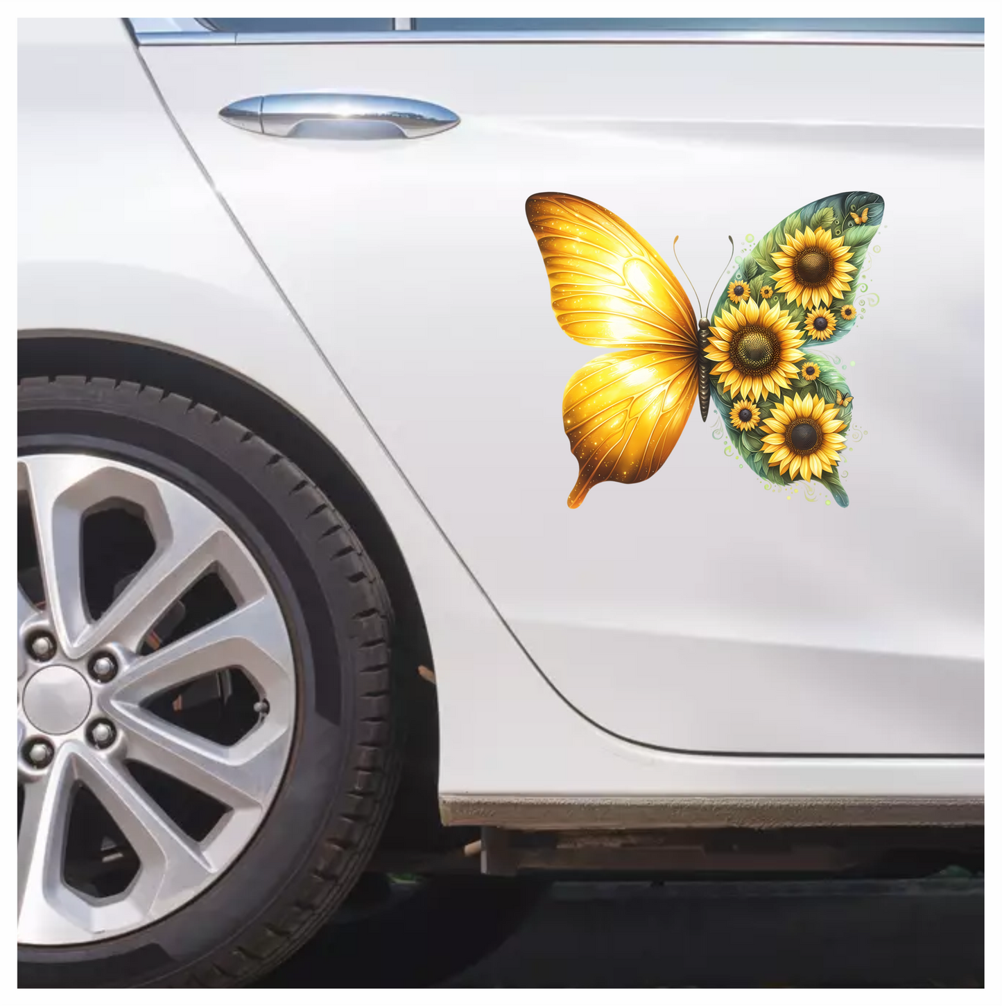 Yellow Butterfly With Sunflower Flowers Vinyl Sticker Decal