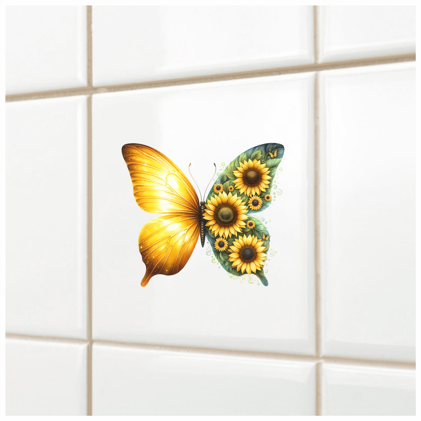 Yellow Butterfly With Sunflower Flowers Vinyl Sticker Decal