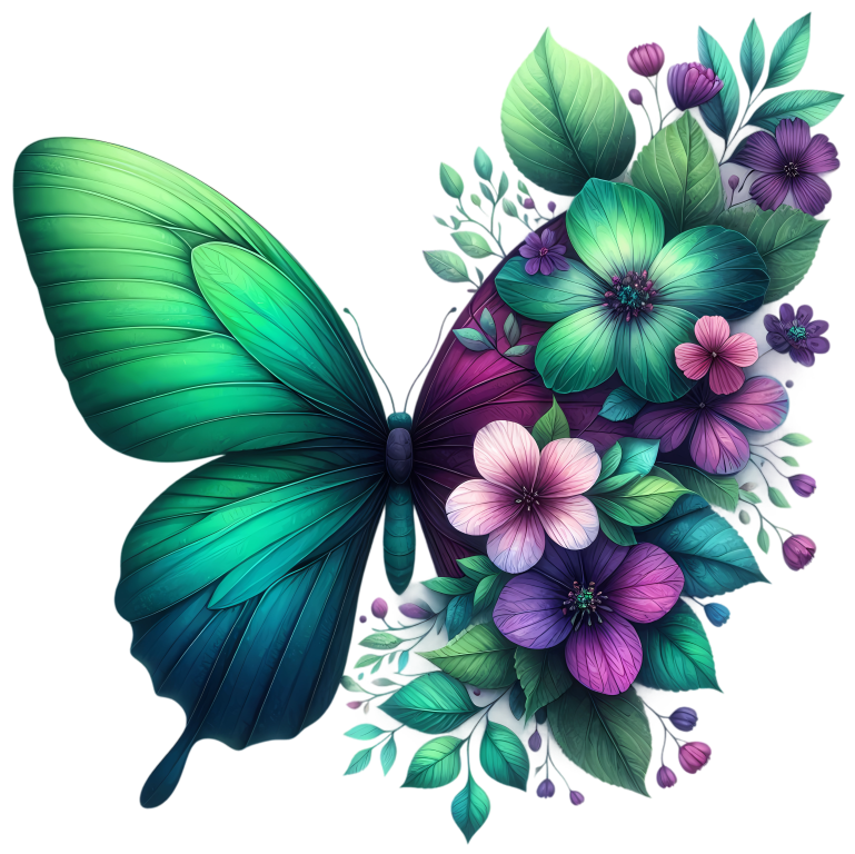 Green Butterfly With Purple Flowers Vinyl Sticker Decal
