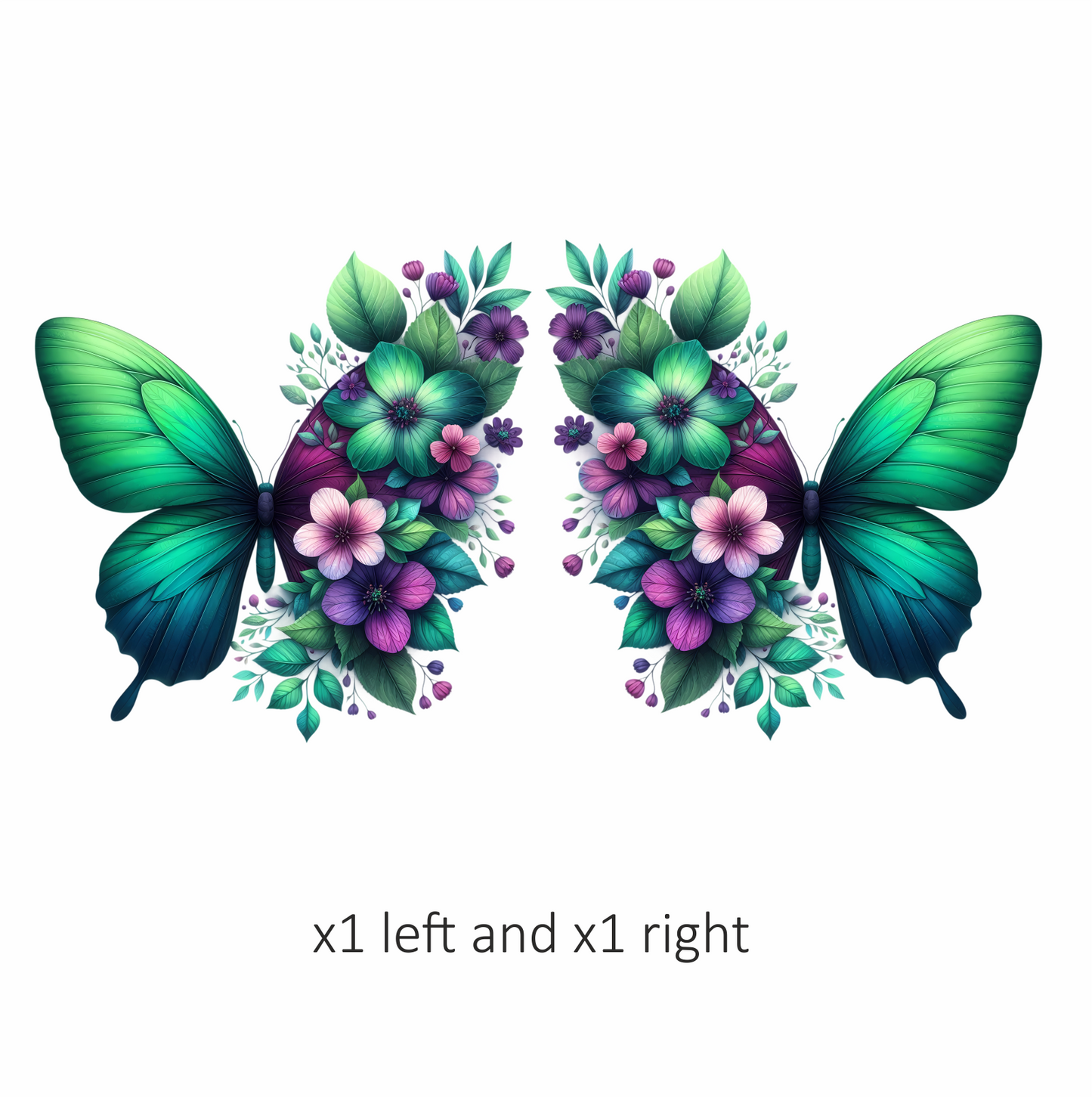 Green Butterfly With Purple Flowers Vinyl Sticker Decal