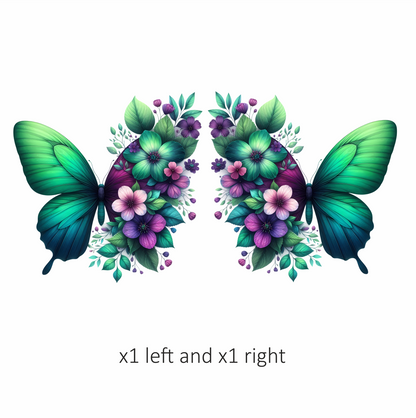 Green Butterfly With Purple Flowers Vinyl Sticker Decal