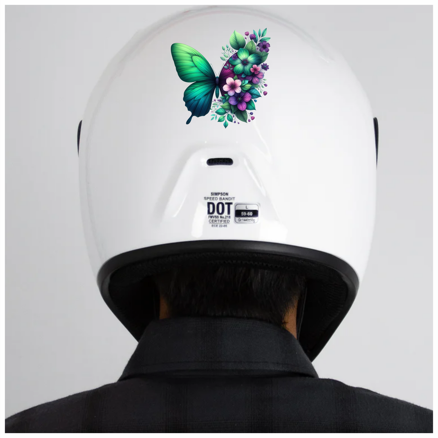 Green Butterfly With Purple Flowers Vinyl Sticker Decal