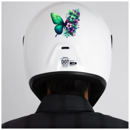 Green Butterfly With Purple Flowers Vinyl Sticker Decal