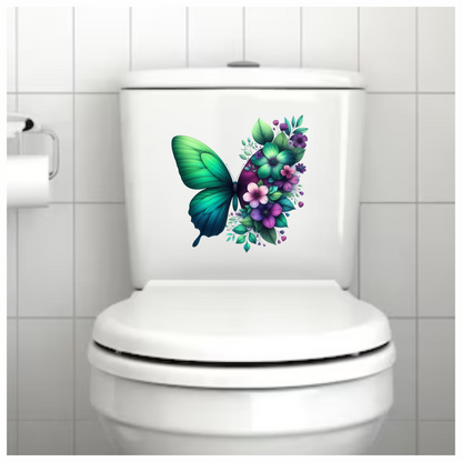 Green Butterfly With Purple Flowers Vinyl Sticker Decal
