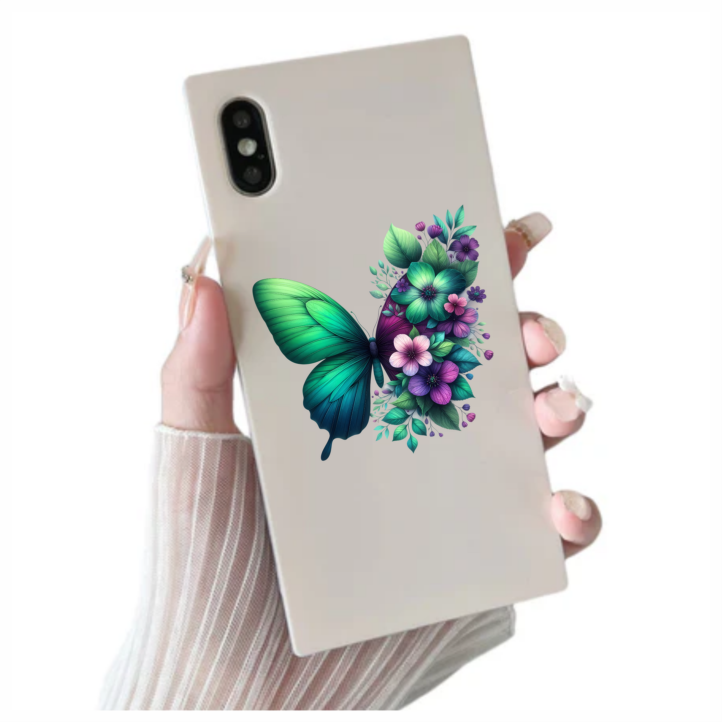 Green Butterfly With Purple Flowers Vinyl Sticker Decal