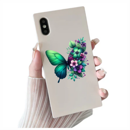 Green Butterfly With Purple Flowers Vinyl Sticker Decal