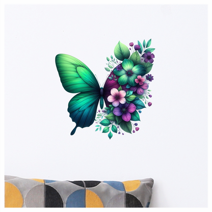 Green Butterfly With Purple Flowers Vinyl Sticker Decal