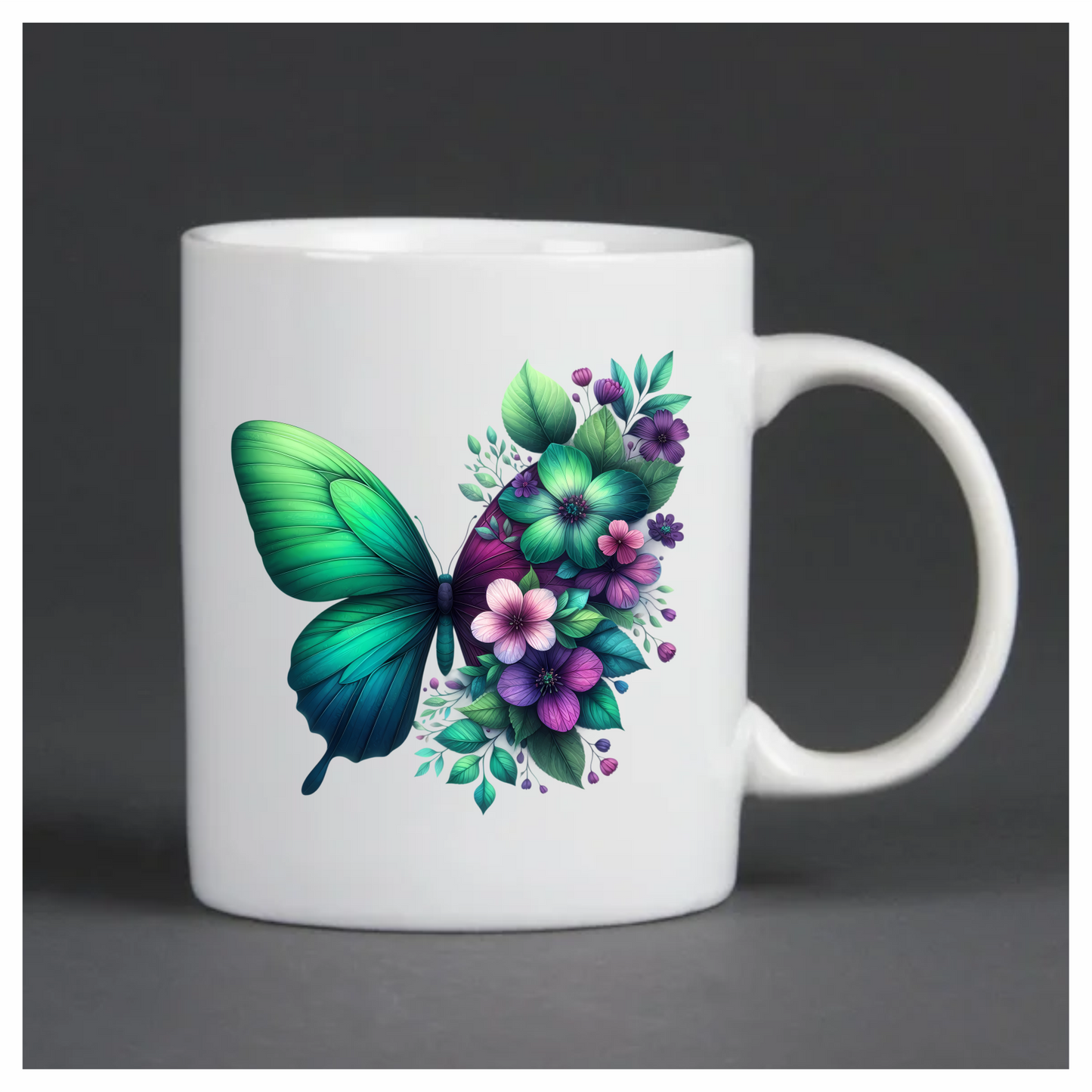 Green Butterfly With Purple Flowers Vinyl Sticker Decal