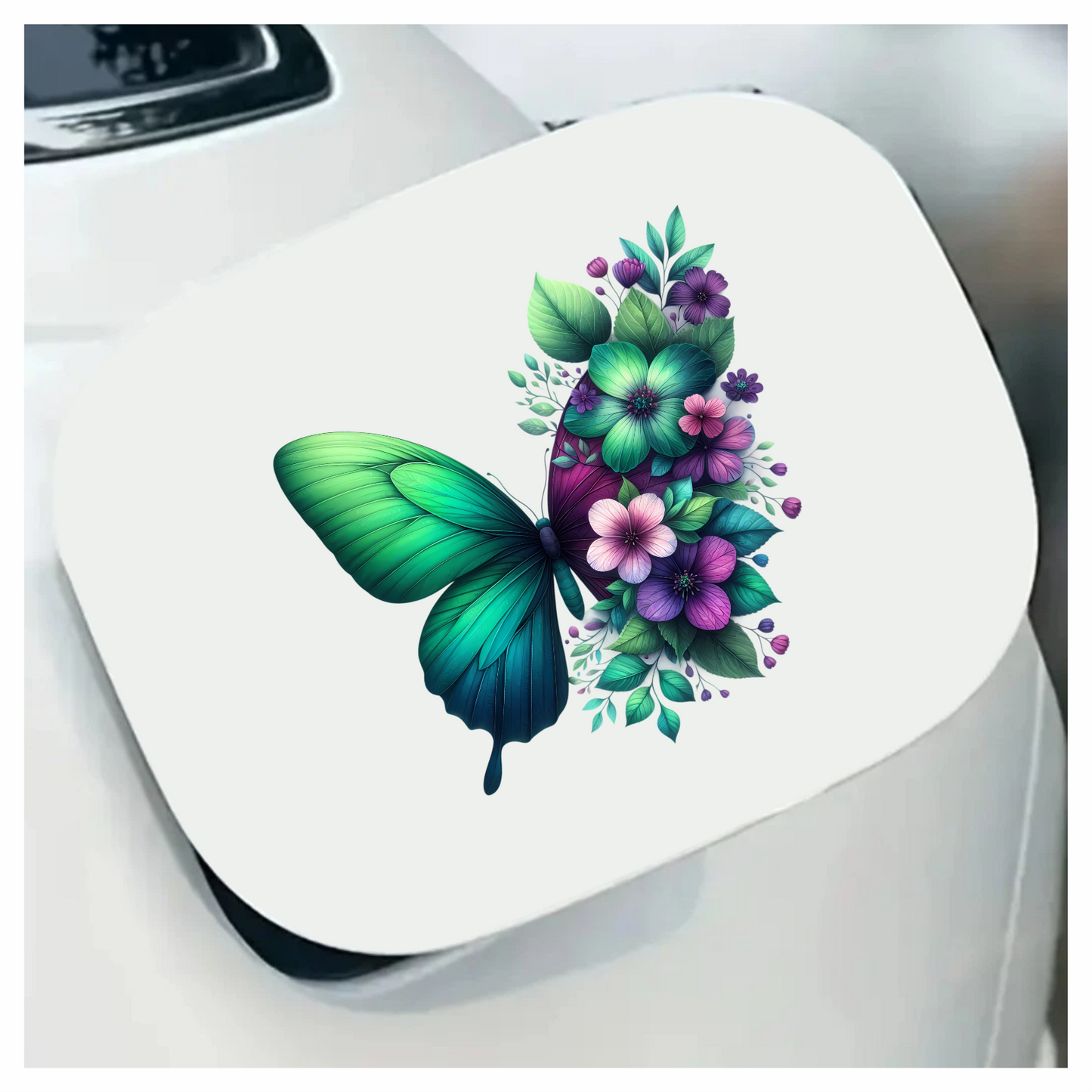 Green Butterfly With Purple Flowers Vinyl Sticker Decal