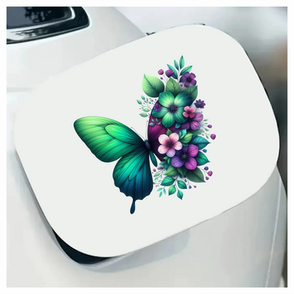 Green Butterfly With Purple Flowers Vinyl Sticker Decal