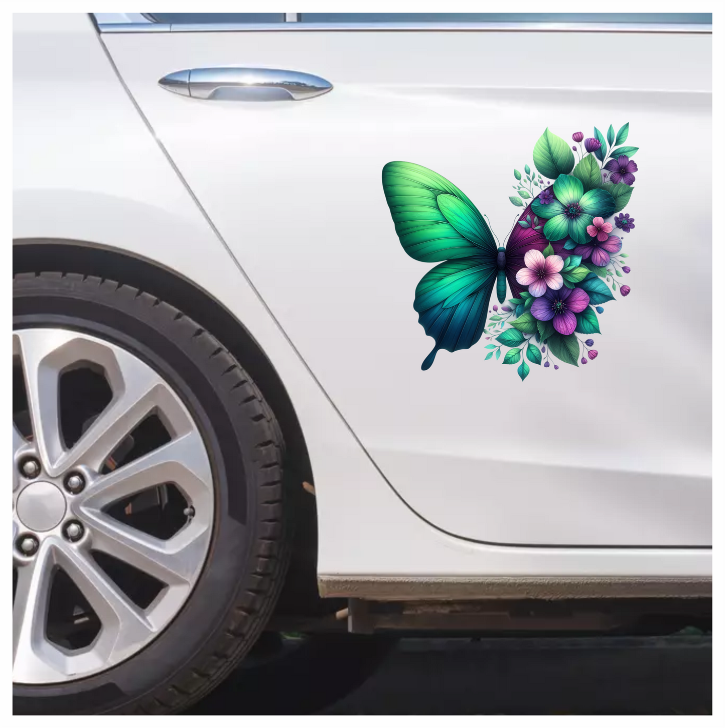Green Butterfly With Purple Flowers Vinyl Sticker Decal