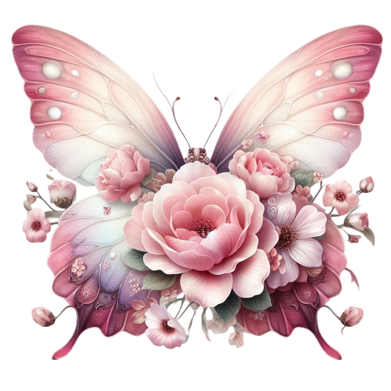 Pink Butterfly With Rose Flowers Vinyl Sticker Decal