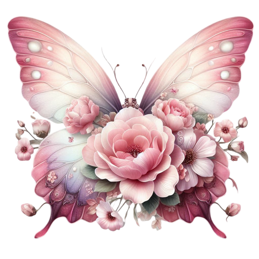 Pink Butterfly With Rose Flowers Vinyl Sticker Decal