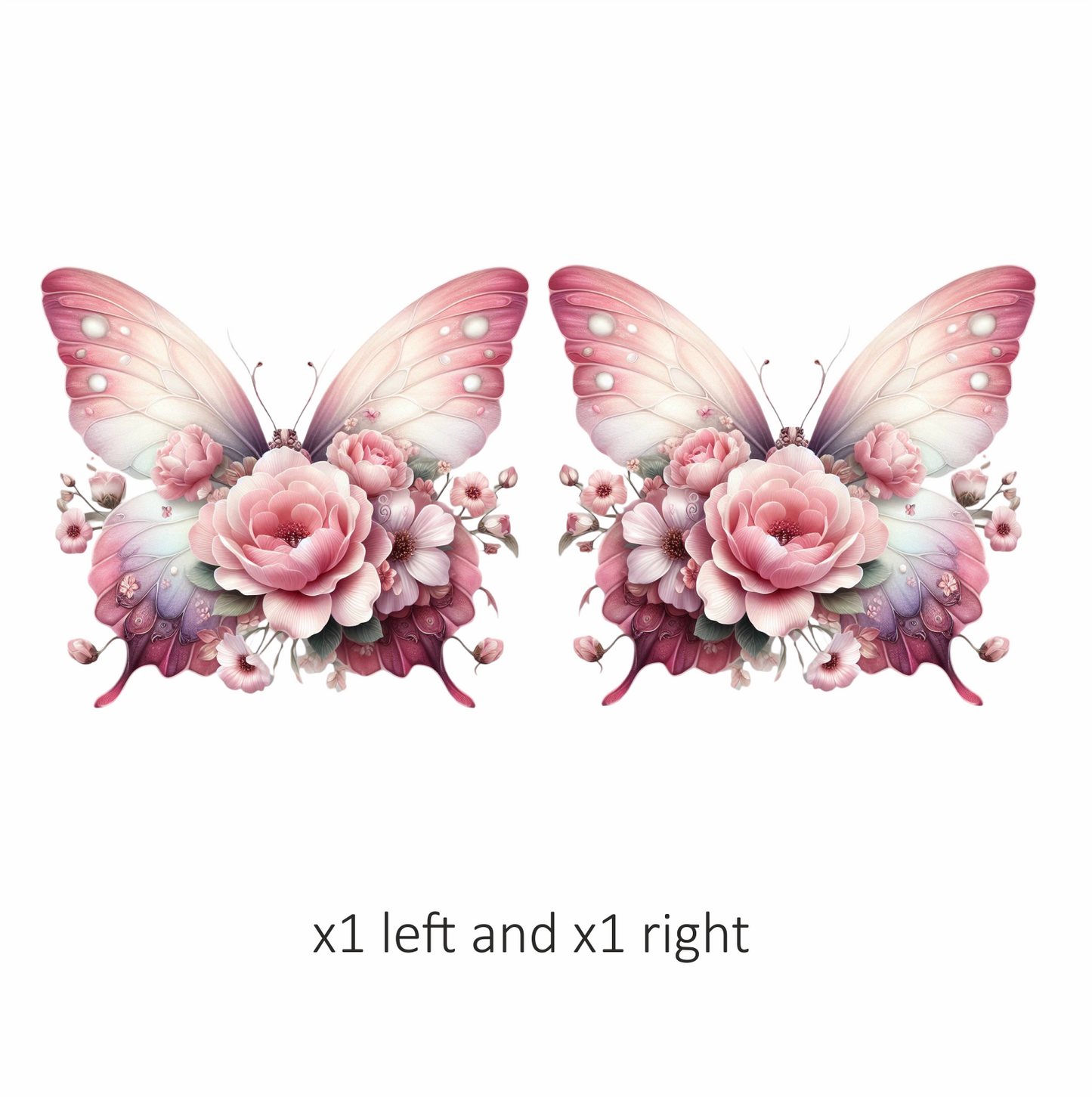 Pink Butterfly With Rose Flowers Vinyl Sticker Decal