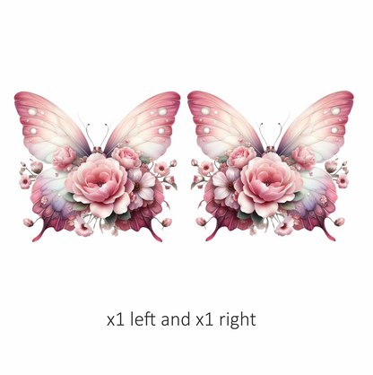 Pink Butterfly With Rose Flowers Vinyl Sticker Decal