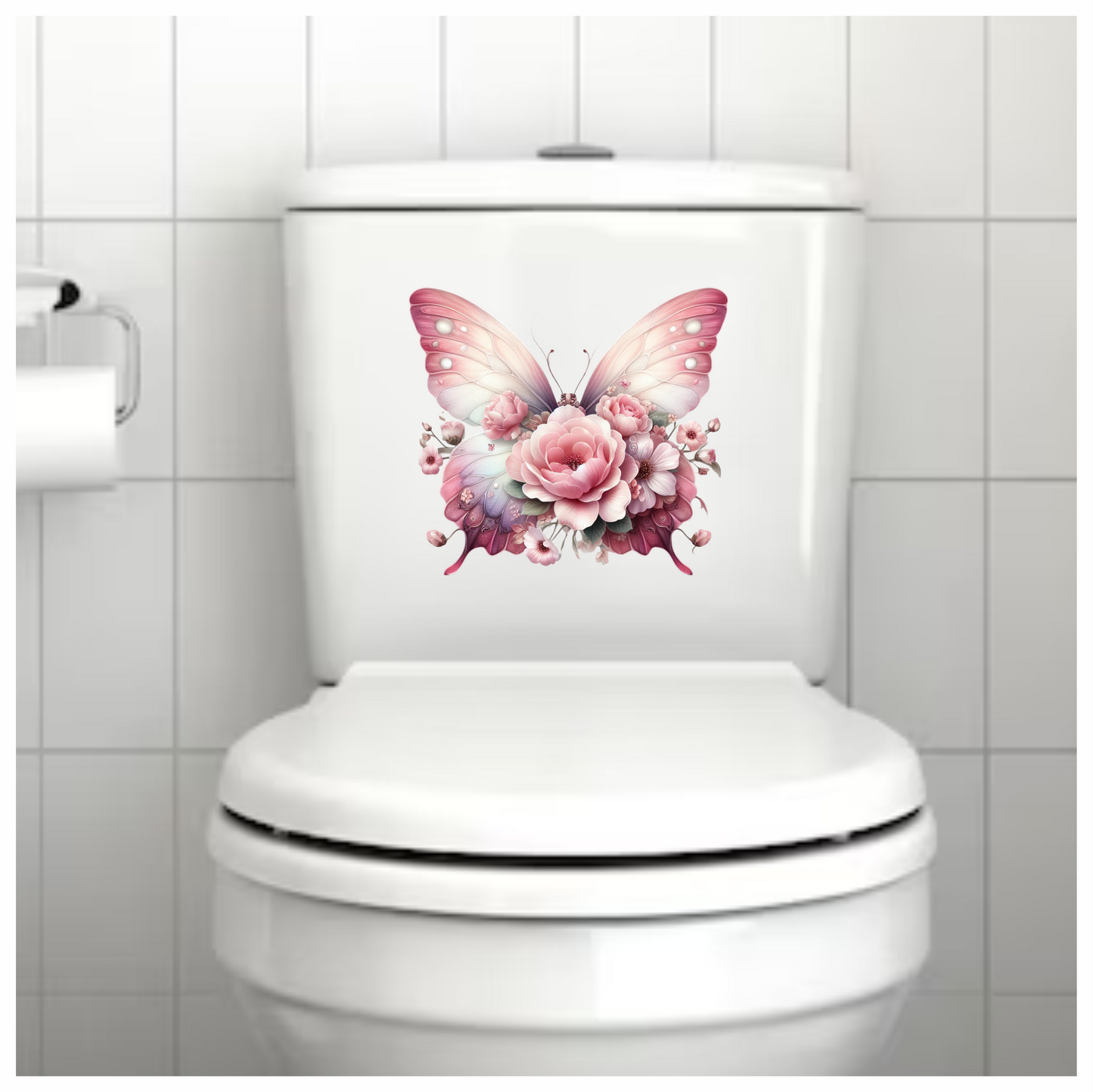 Pink Butterfly With Rose Flowers Vinyl Sticker Decal