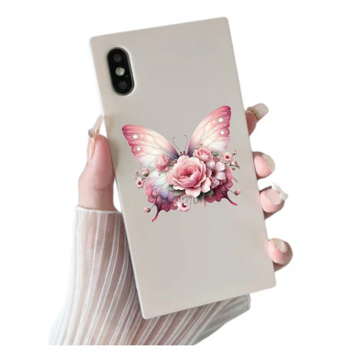 Pink Butterfly With Rose Flowers Vinyl Sticker Decal