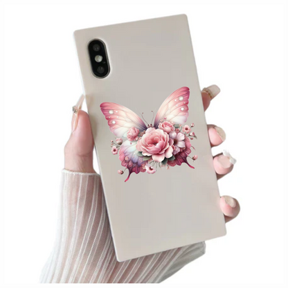 Pink Butterfly With Rose Flowers Vinyl Sticker Decal