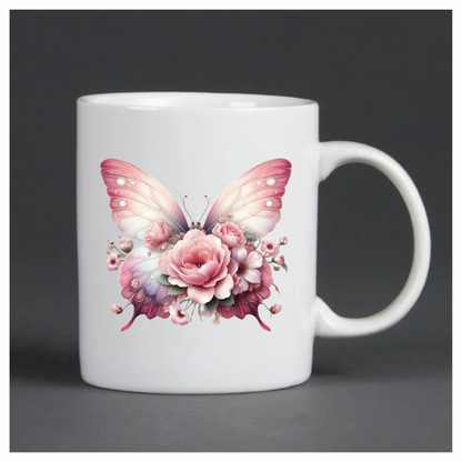 Pink Butterfly With Rose Flowers Vinyl Sticker Decal