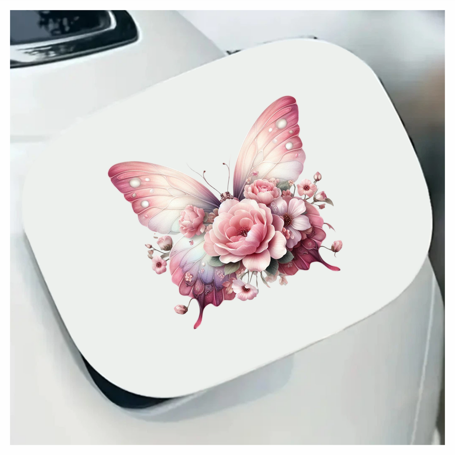 Pink Butterfly With Rose Flowers Vinyl Sticker Decal