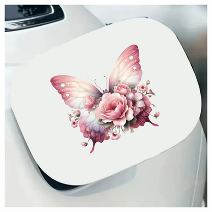 Pink Butterfly With Rose Flowers Vinyl Sticker Decal
