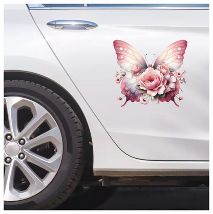 Pink Butterfly With Rose Flowers Vinyl Sticker Decal