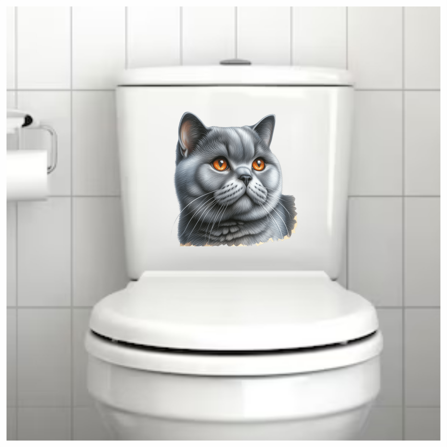 Gray British Shorthair Cat With Amber Eyes Vinyl Sticker Decal