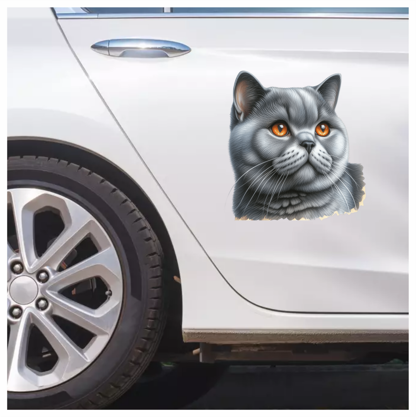 Gray British Shorthair Cat With Amber Eyes Vinyl Sticker Decal