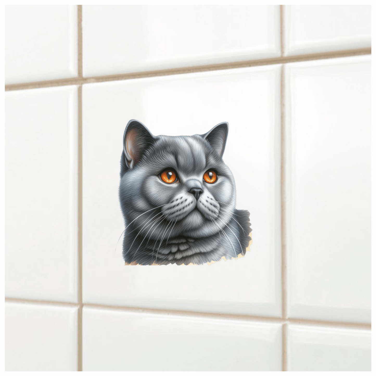 Gray British Shorthair Cat With Amber Eyes Vinyl Sticker Decal