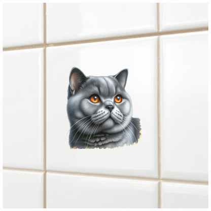 Gray British Shorthair Cat With Amber Eyes Vinyl Sticker Decal