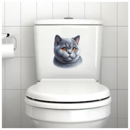 Gray British Shorthair Cat With Orange Eyes Vinyl Sticker Decal