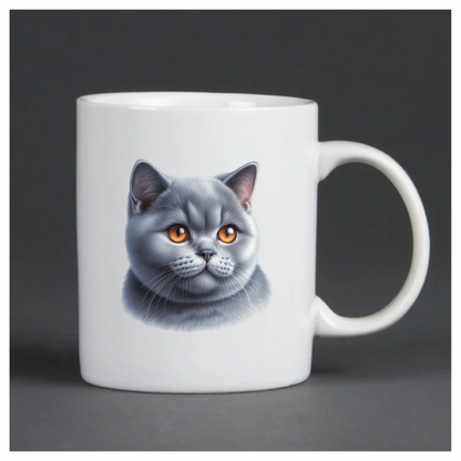 Gray British Shorthair Cat With Orange Eyes Vinyl Sticker Decal