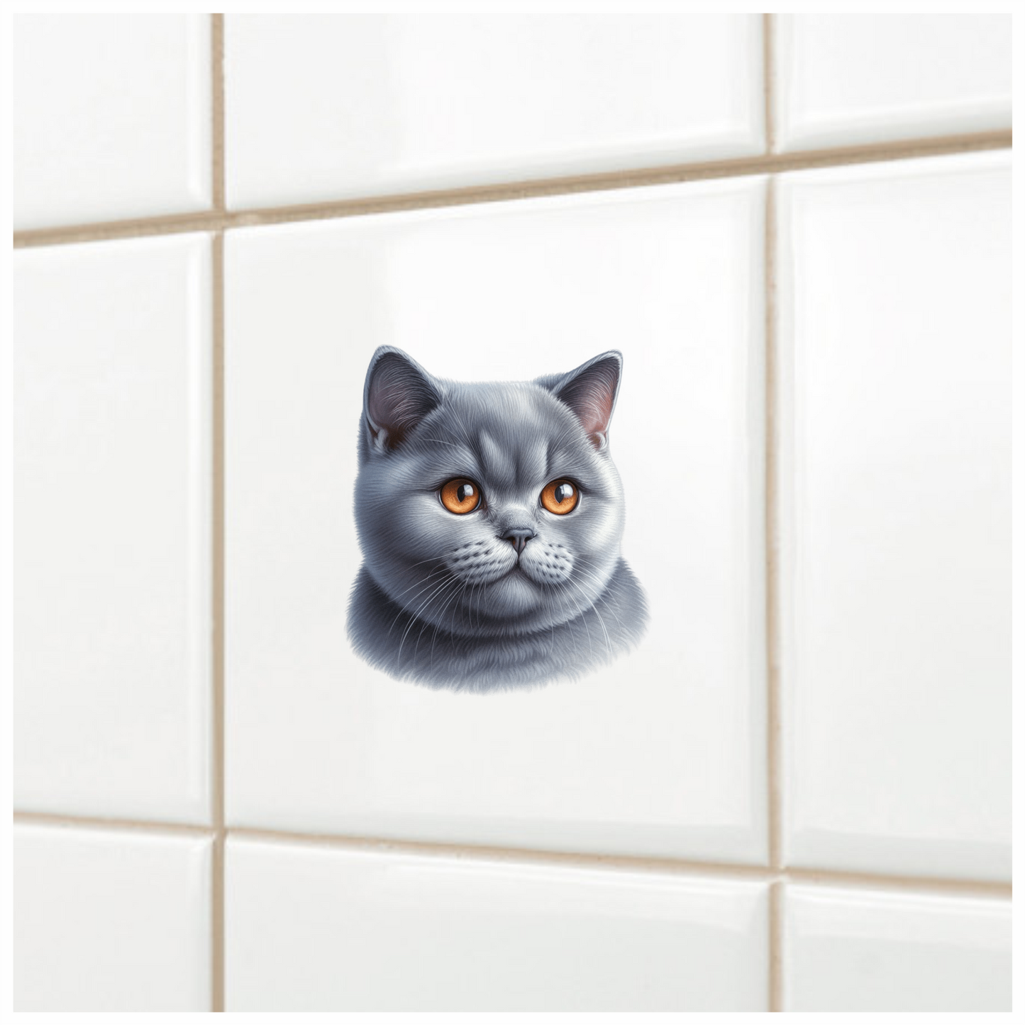 Gray British Shorthair Cat With Orange Eyes Vinyl Sticker Decal