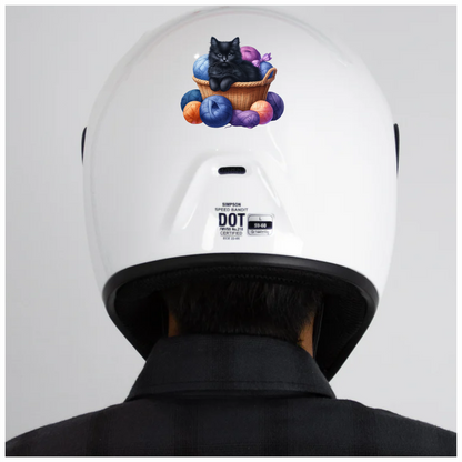 Black Kitten In Basket With Yarn Vinyl Sticker Decal