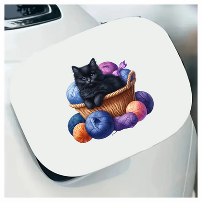 Black Kitten In Basket With Yarn Vinyl Sticker Decal