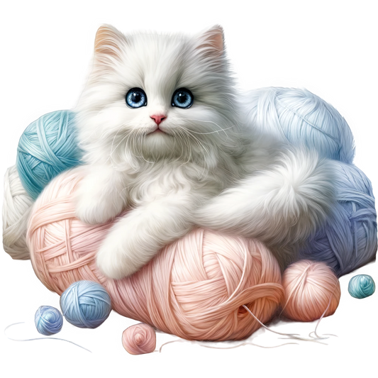 White Kitten With Blue Eyes Yarn Vinyl Sticker Decal