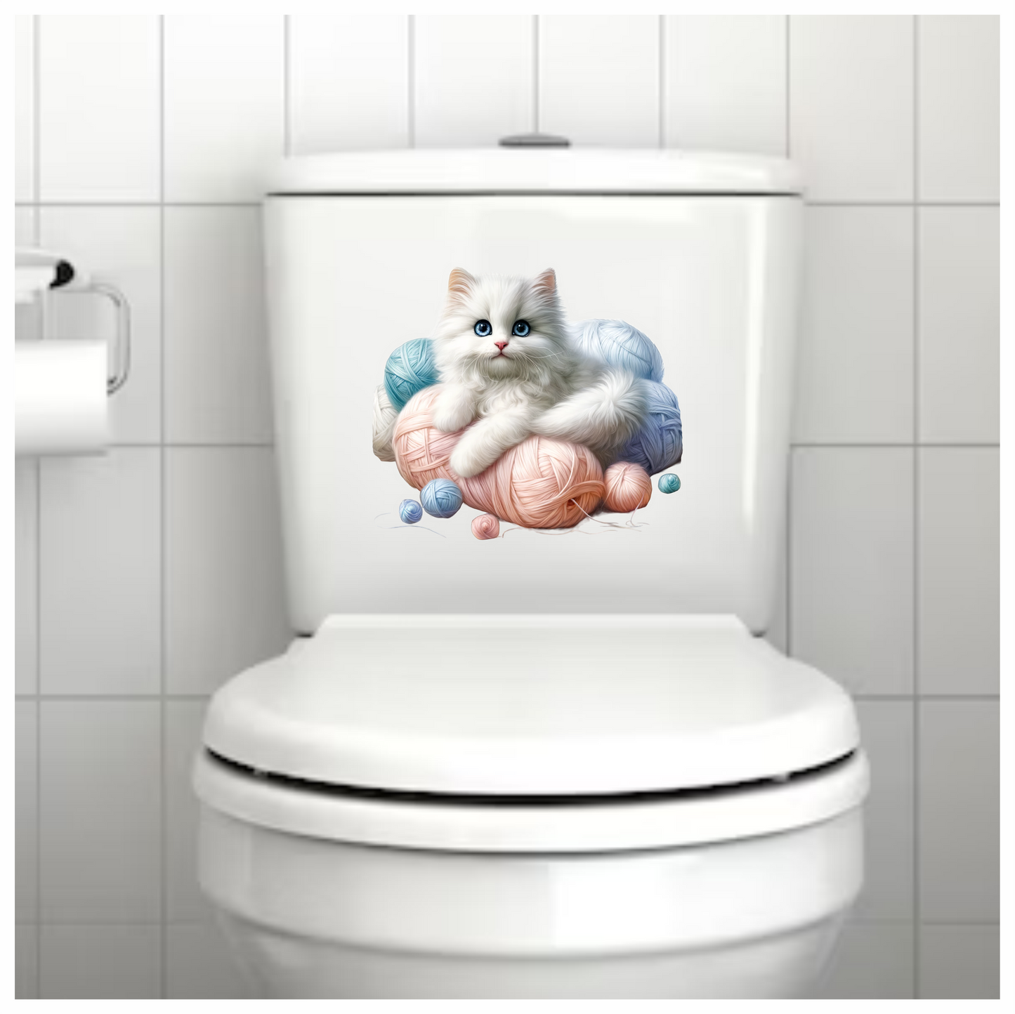 White Kitten With Blue Eyes Yarn Vinyl Sticker Decal