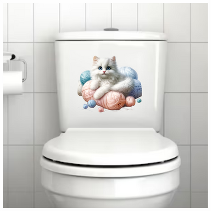 White Kitten With Blue Eyes Yarn Vinyl Sticker Decal