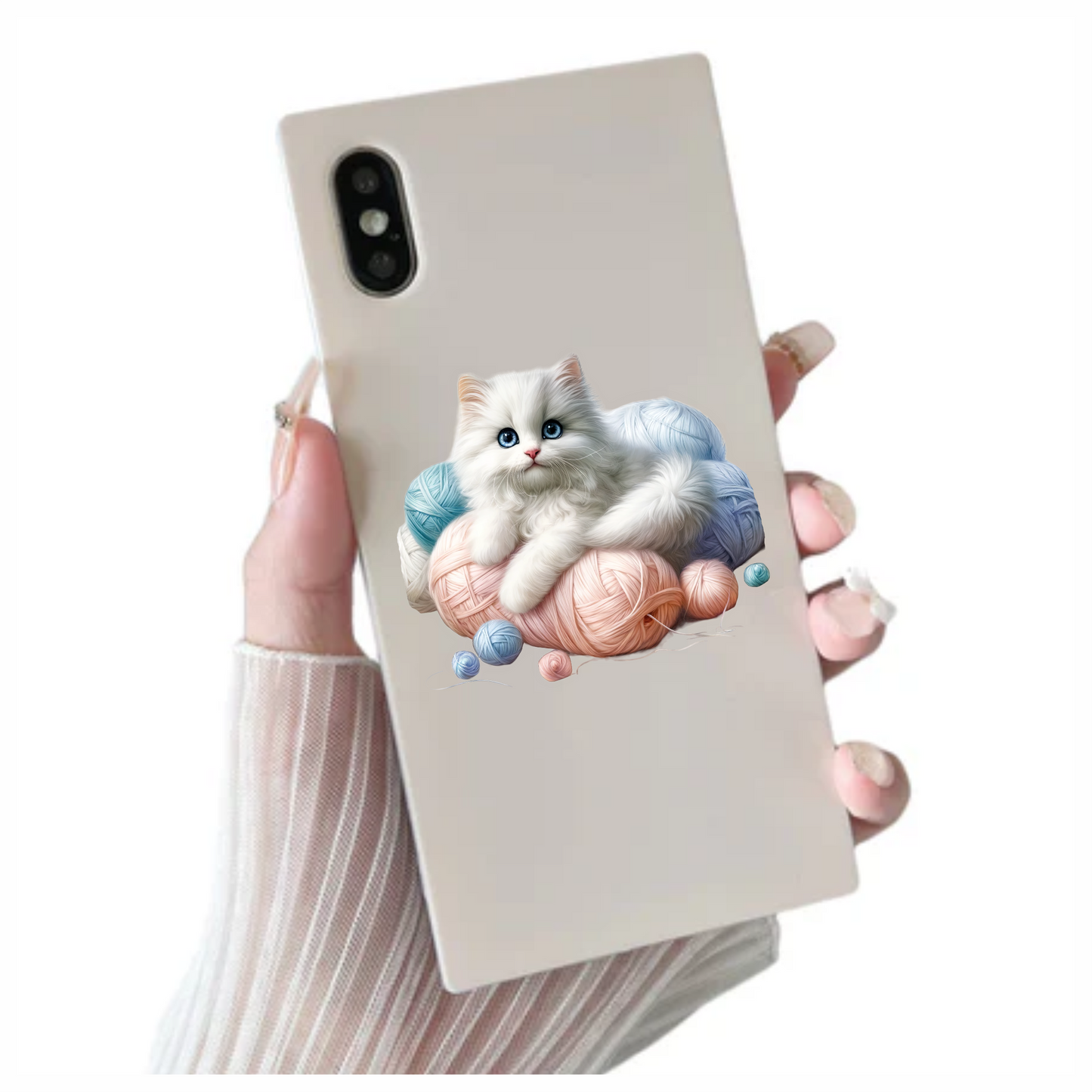 White Kitten With Blue Eyes Yarn Vinyl Sticker Decal